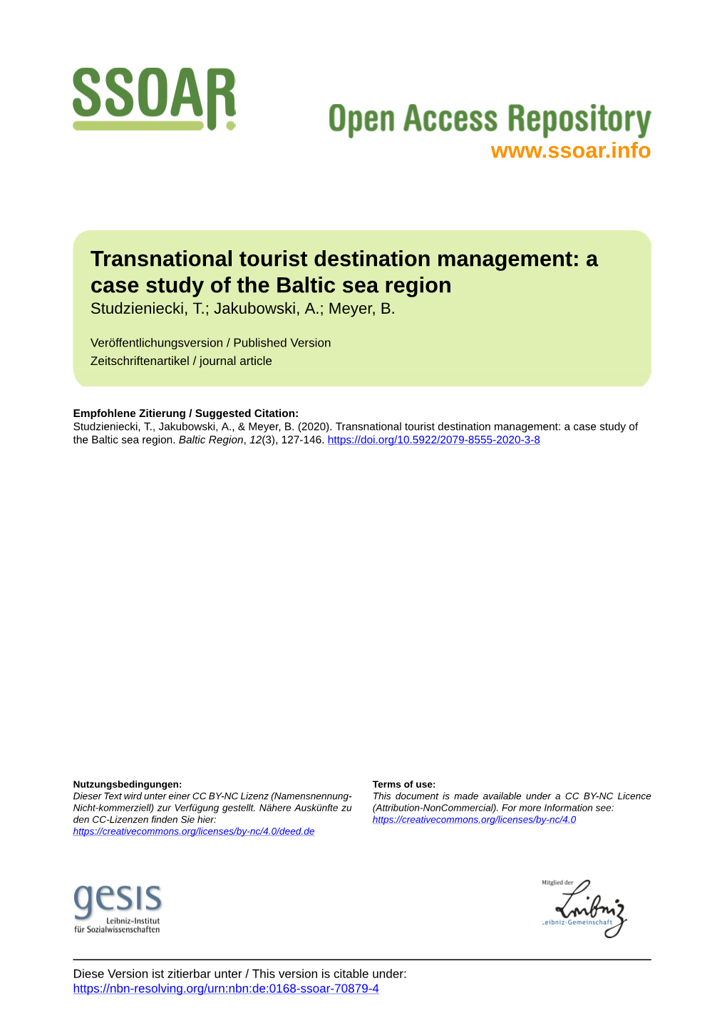 Transnational Tourist Destination Management: a Case