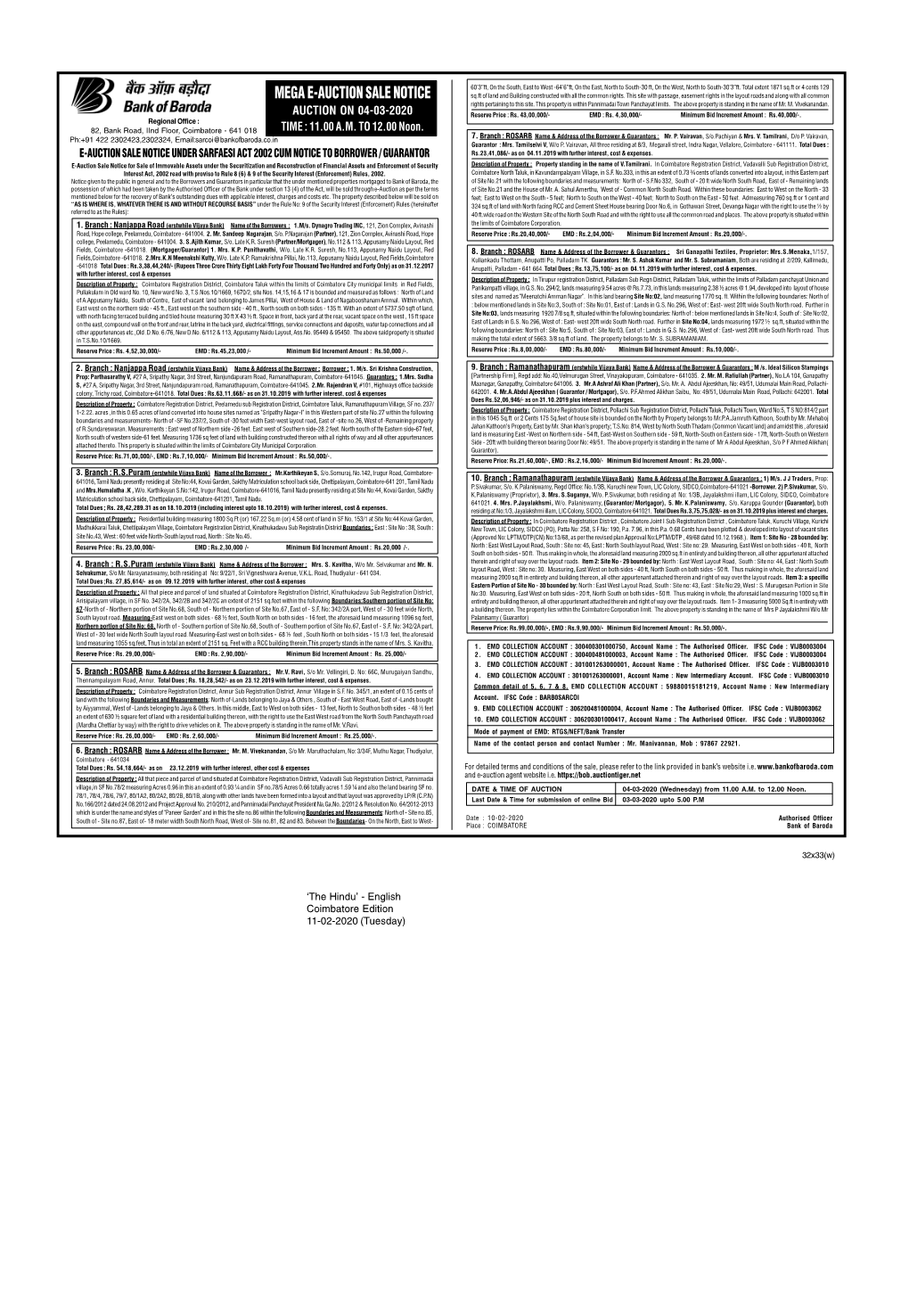 MEGA E-AUCTION SALE NOTICE Sq.Ft of Land and Building Constructed with All the Common Rights