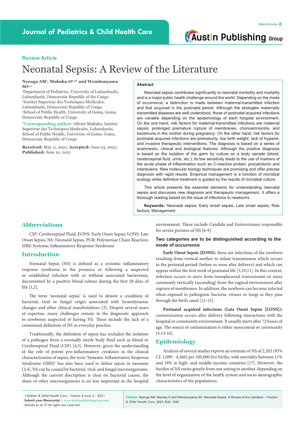 Neonatal Sepsis: a Review of the Literature