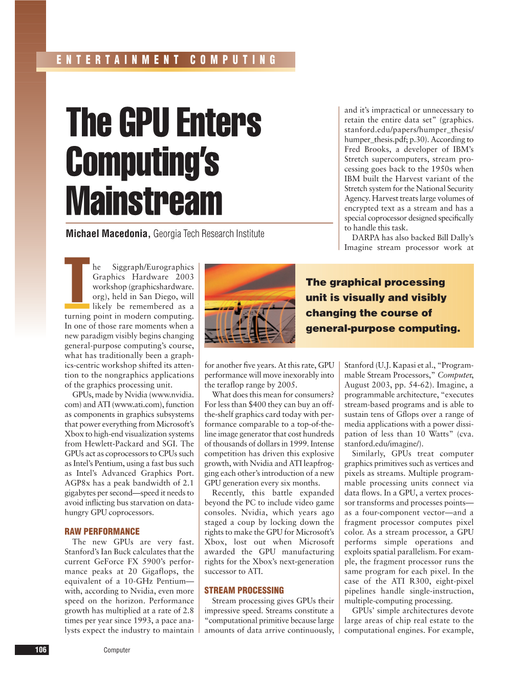 The GPU Enters Computing's Mainstream