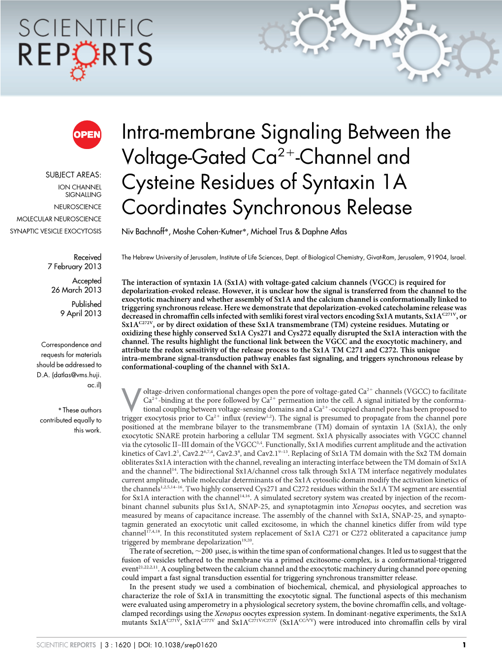 Intra-Membrane Signaling Between the Voltage-Gated Ca21-Channel