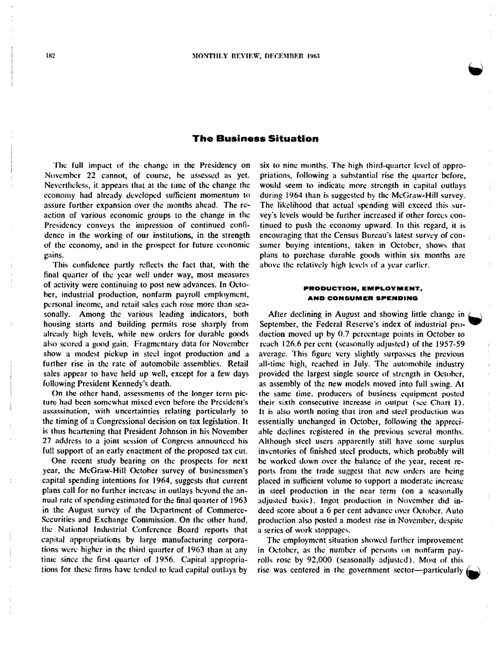 The Business Situation, December 1963