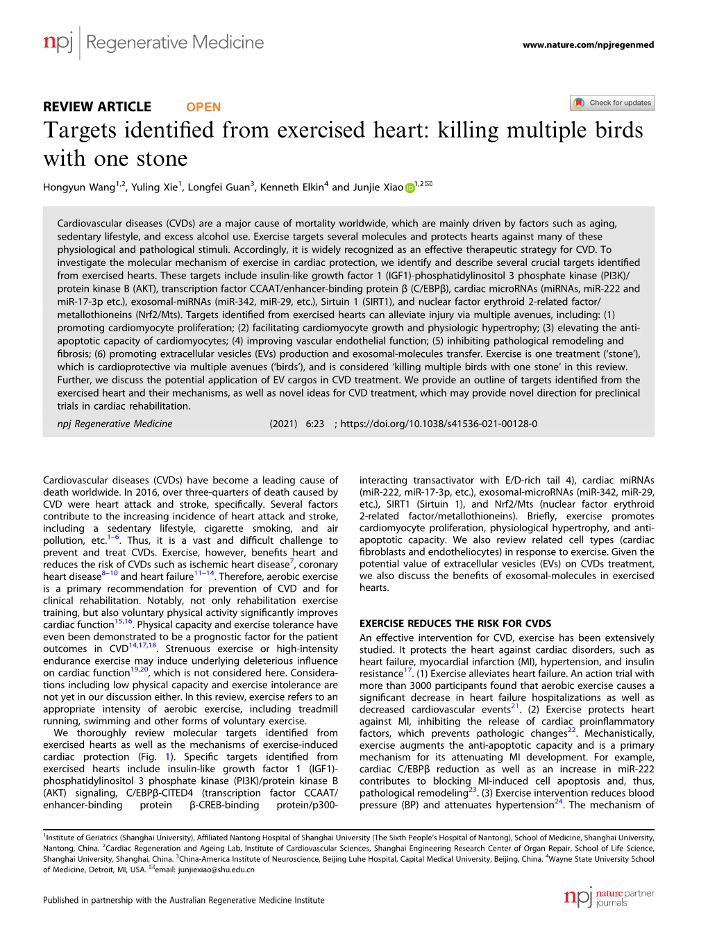 TARGETS IDENTIFIED from EXERCISED HEART Factor 1) and EGFR Expression, Leading to a Reduced Hypertrophic 53 IGF1-PI3K-AKT Signaling Pathway Response