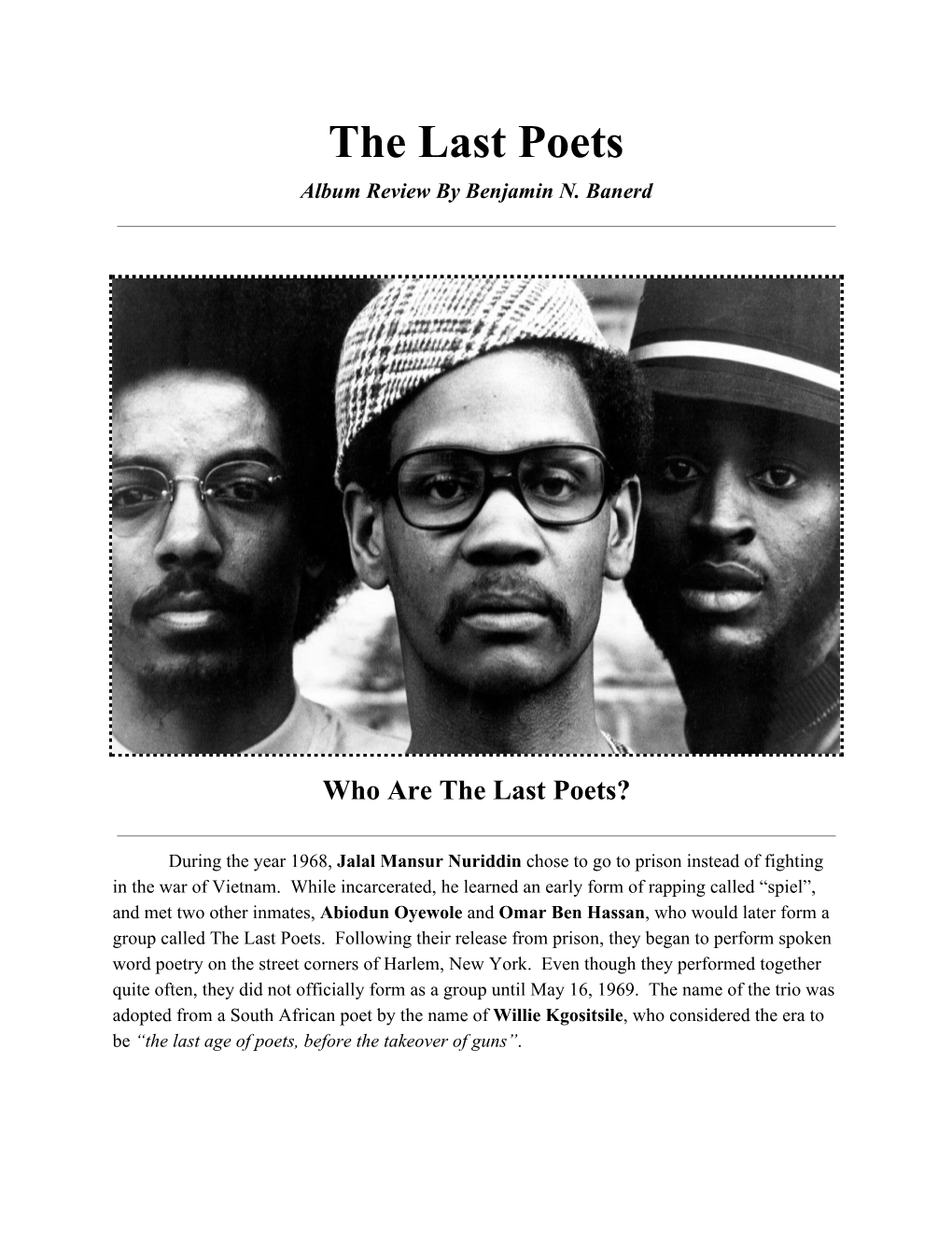 The Last Poets Album Review by Benjamin N