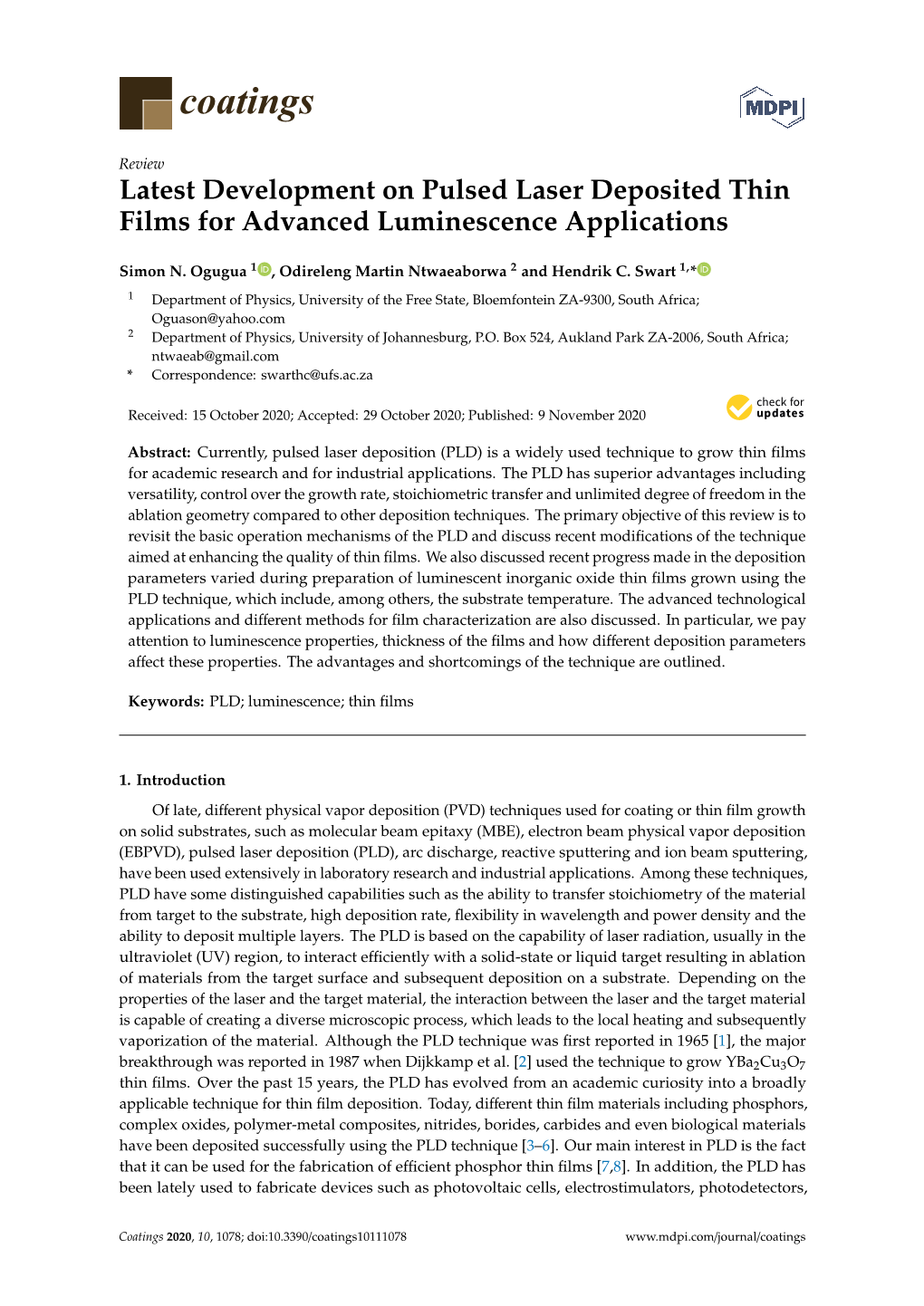 Latest Development on Pulsed Laser Deposited Thin Films for Advanced Luminescence Applications