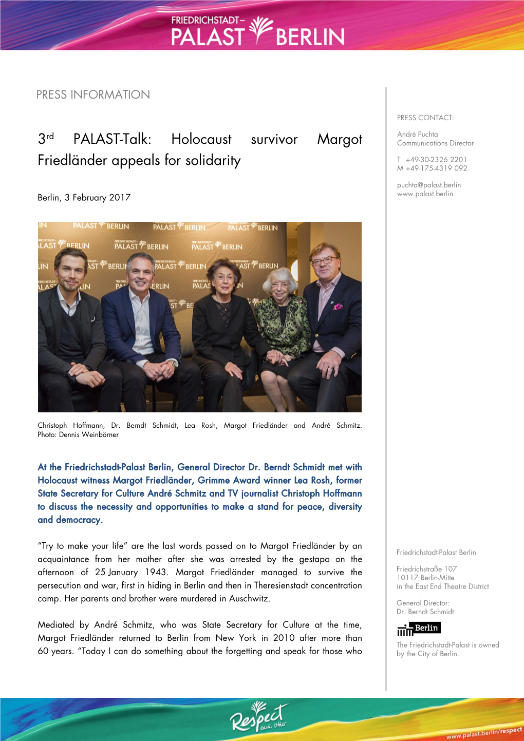 PALAST-Talk: Holocaust Survivor Margot Friedländer Appeals For