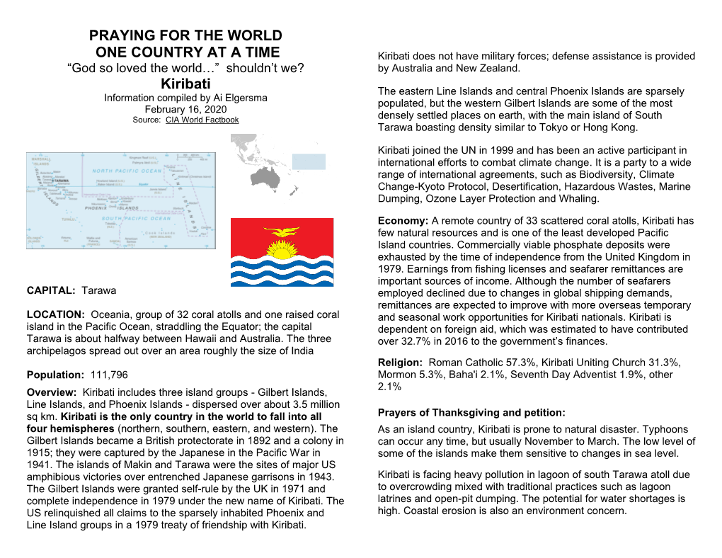 Kiribati Does Not Have Military Forces; Defense Assistance Is Provided “God So Loved the World…” Shouldn’T We? by Australia and New Zealand