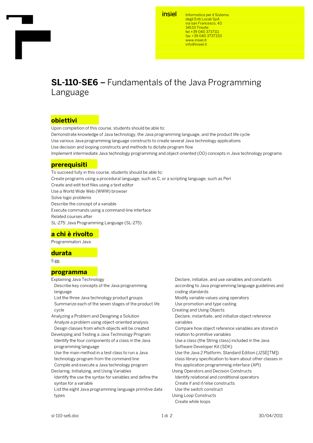 SL-110-SE6 – Fundamentals of the Java Programming