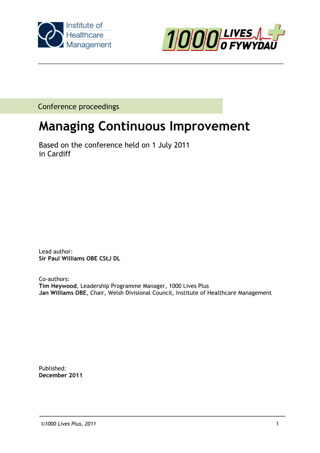 Managing Continuous Improvement