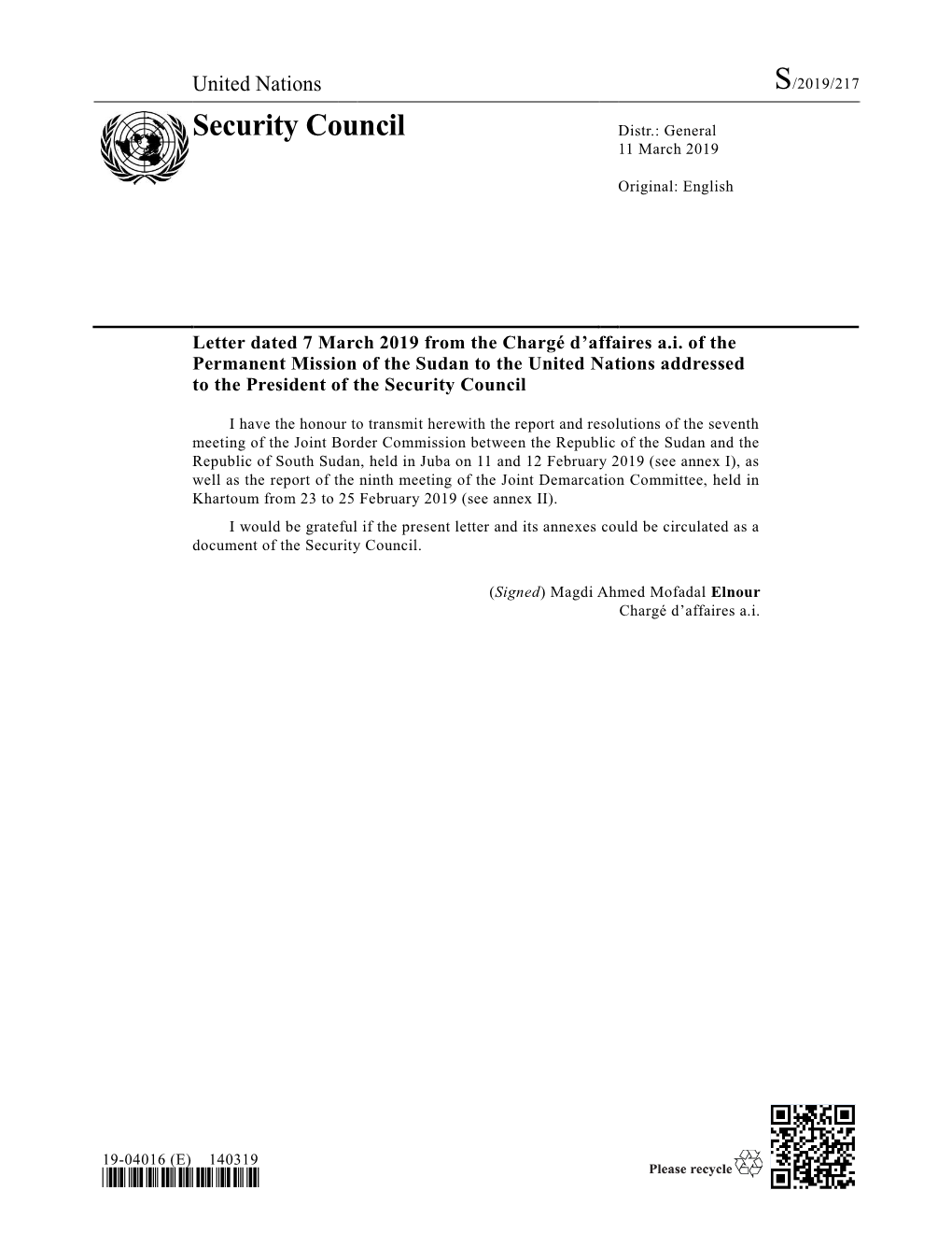 Security Council Distr.: General 11 March 2019