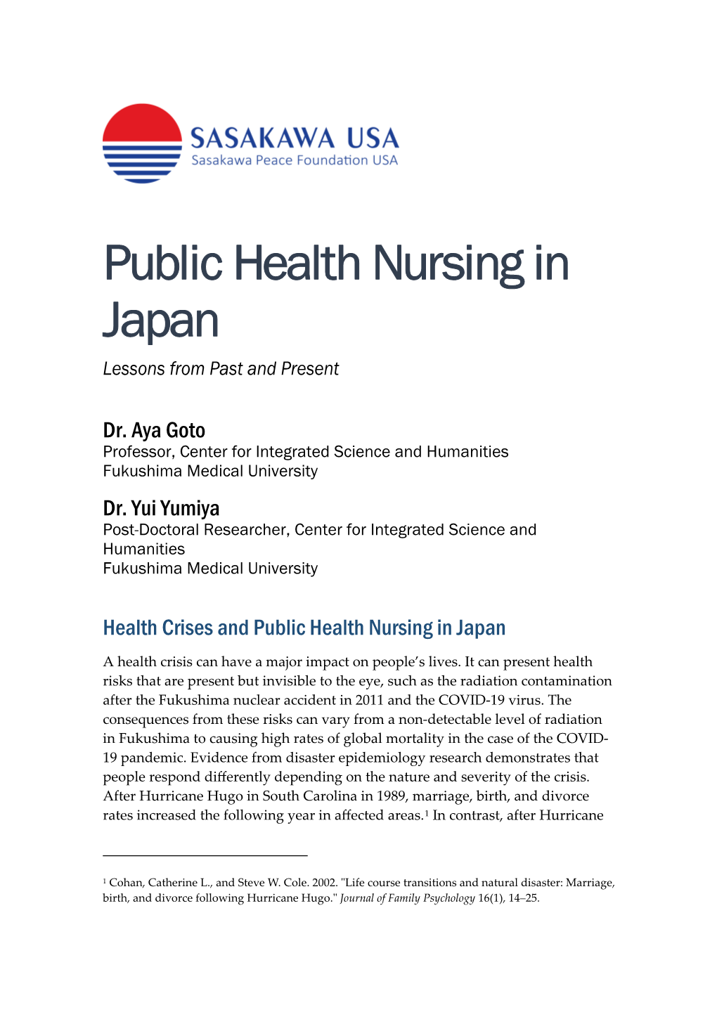 Public Health Nursing in Japan Lessons from Past and Present