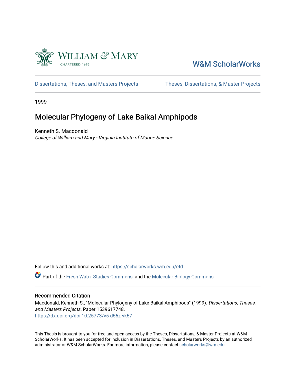 Molecular Phylogeny of Lake Baikal Amphipods