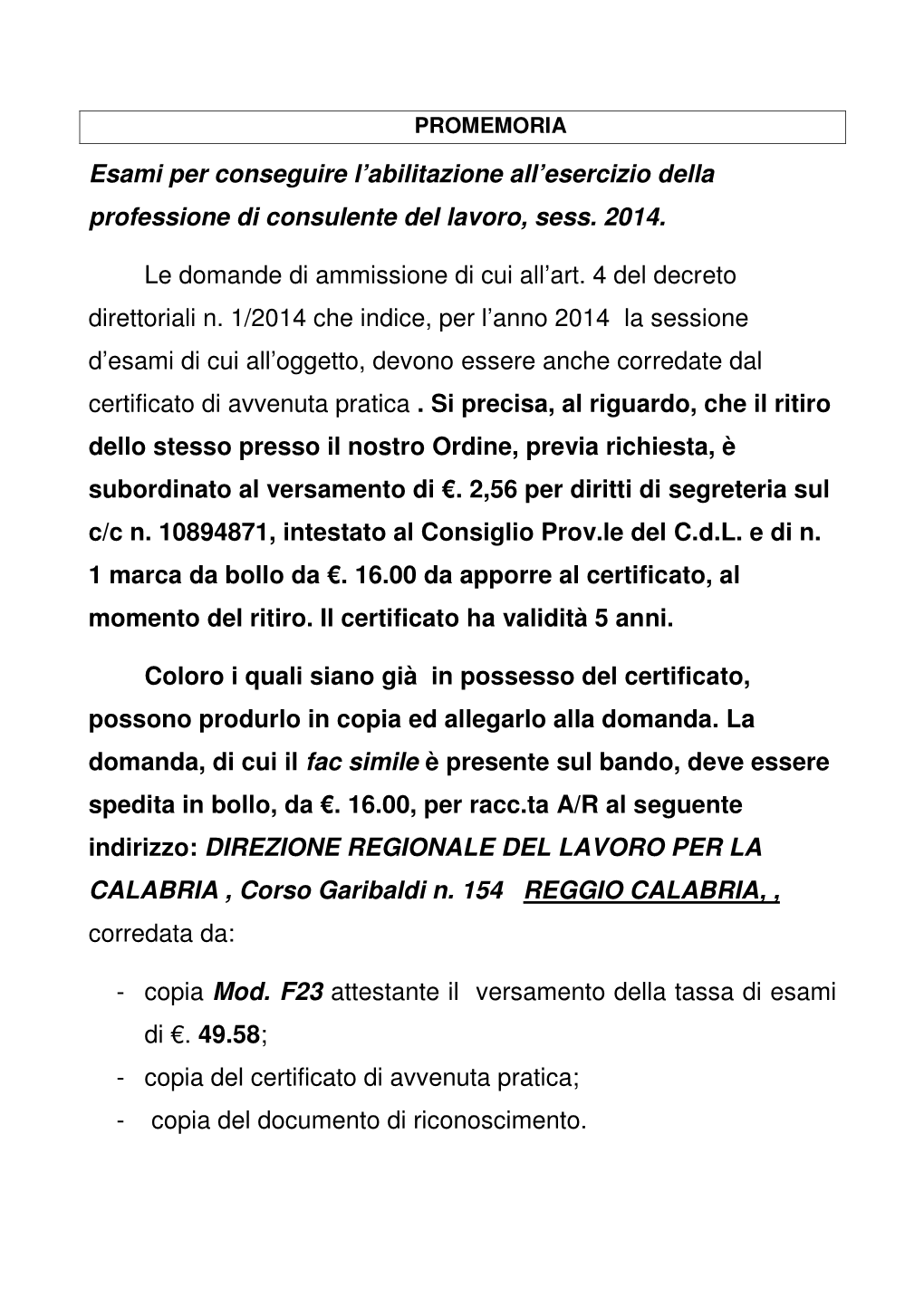 Esami Per Conseguire L'abilitazione All'esercizio Della Professione Di