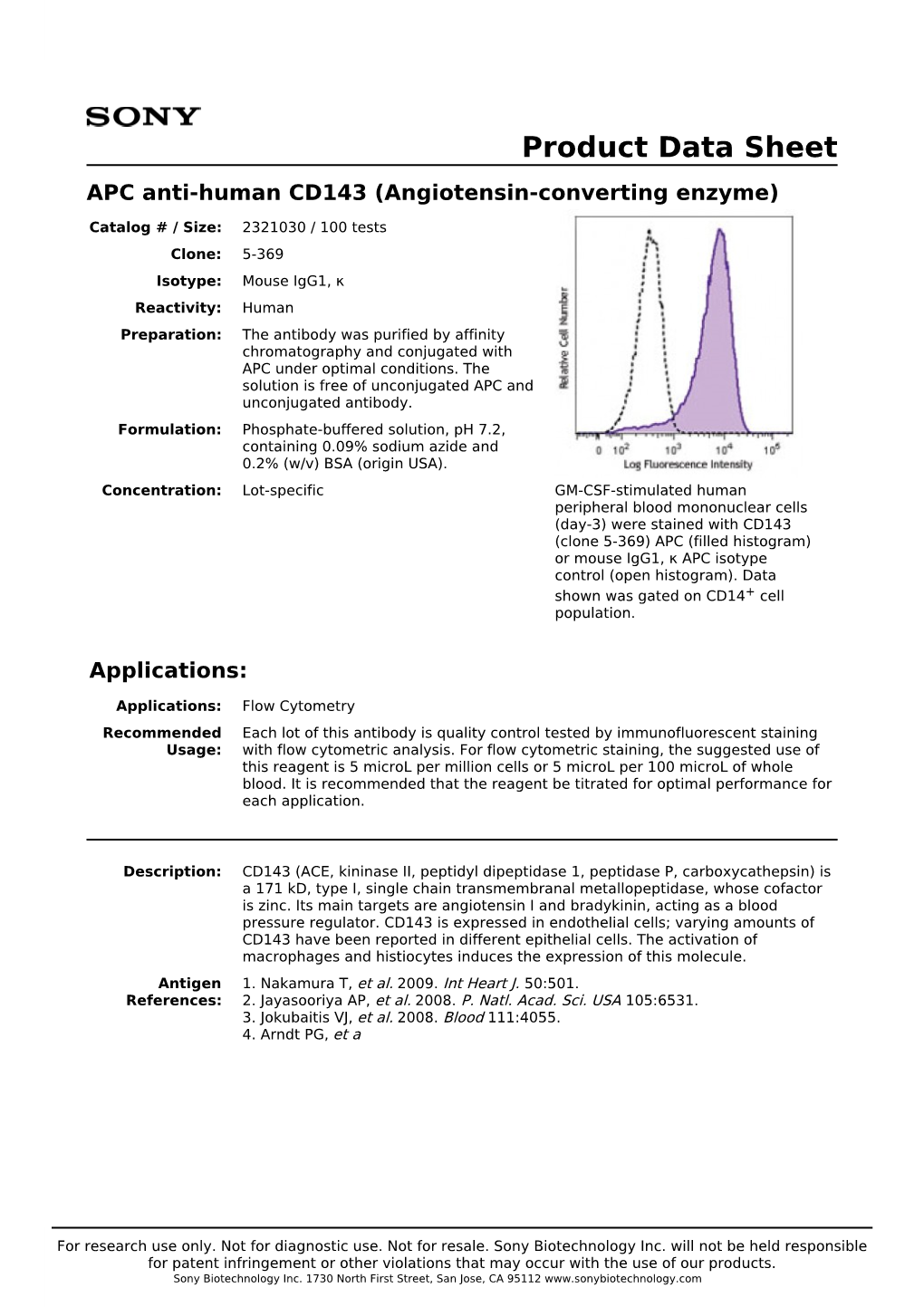 Product Data Sheet APC Anti-Human CD143 (Angiotensin-Converting Enzyme)