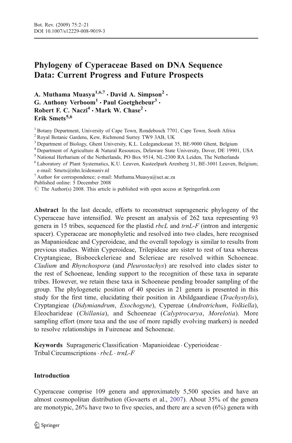 Phylogeny of Cyperaceae Based on DNA Sequence Data: Current Progress and Future Prospects