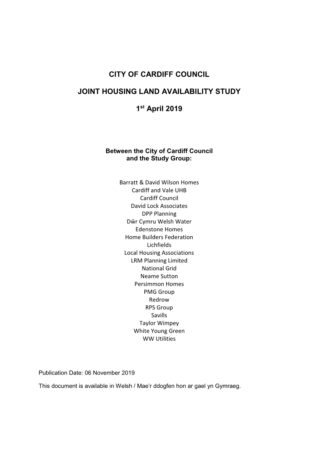 City of Cardiff Council Joint Housing Land Availability