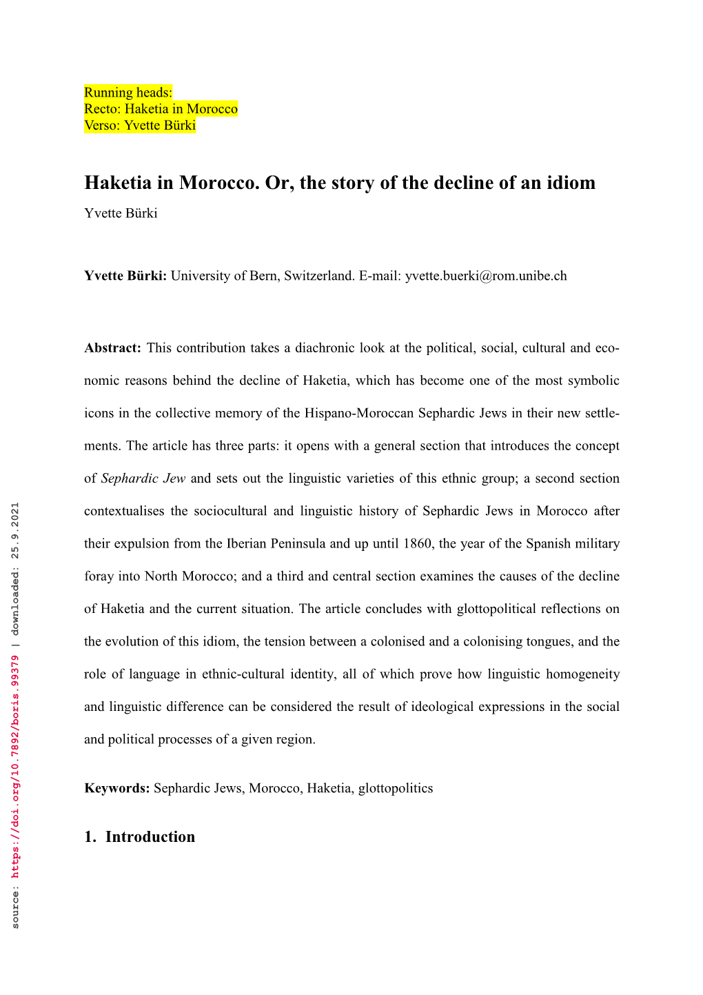 Haketia in Morocco. Or, the Story of the Decline of an Idiom