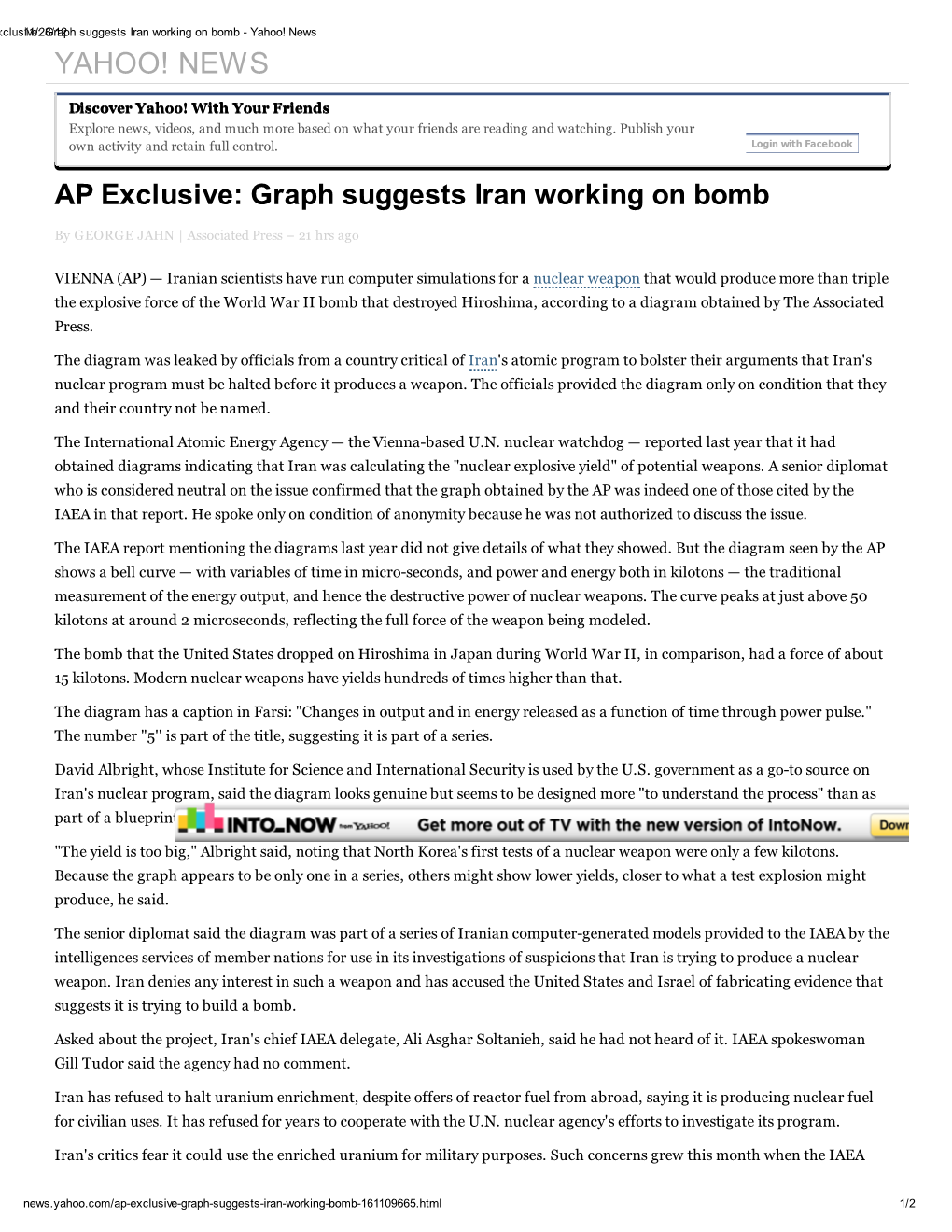 Iran Working on Bomb - Yahoo! News YAHOO! NEWS