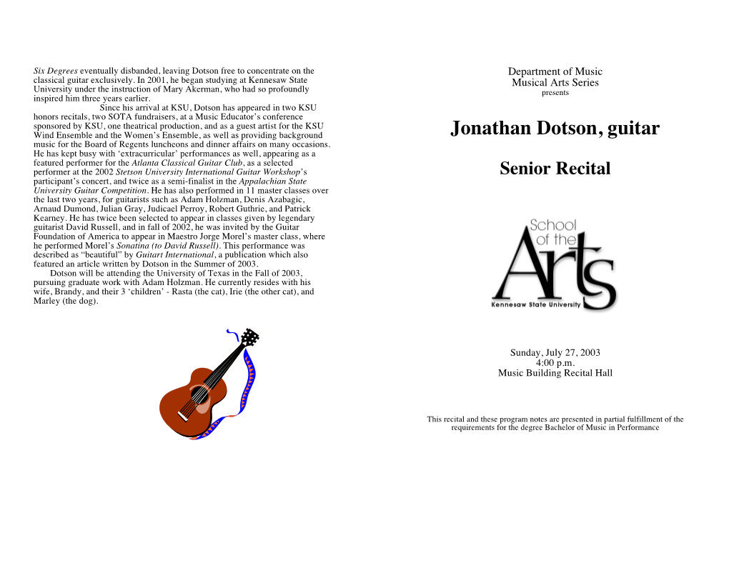 Senior Recital:Jonathan Dotson, Guitar