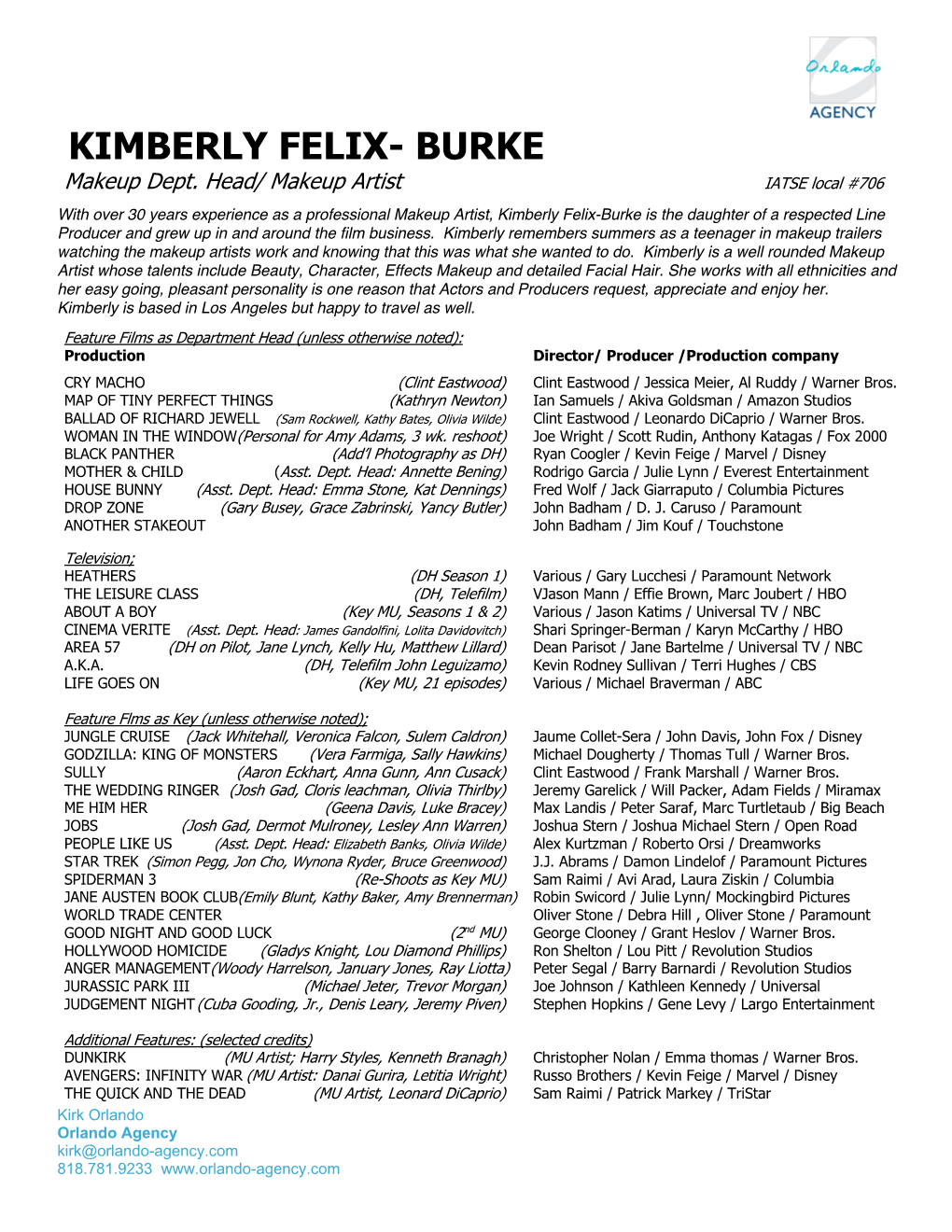 KIMBERLY FELIX- BURKE Makeup Dept