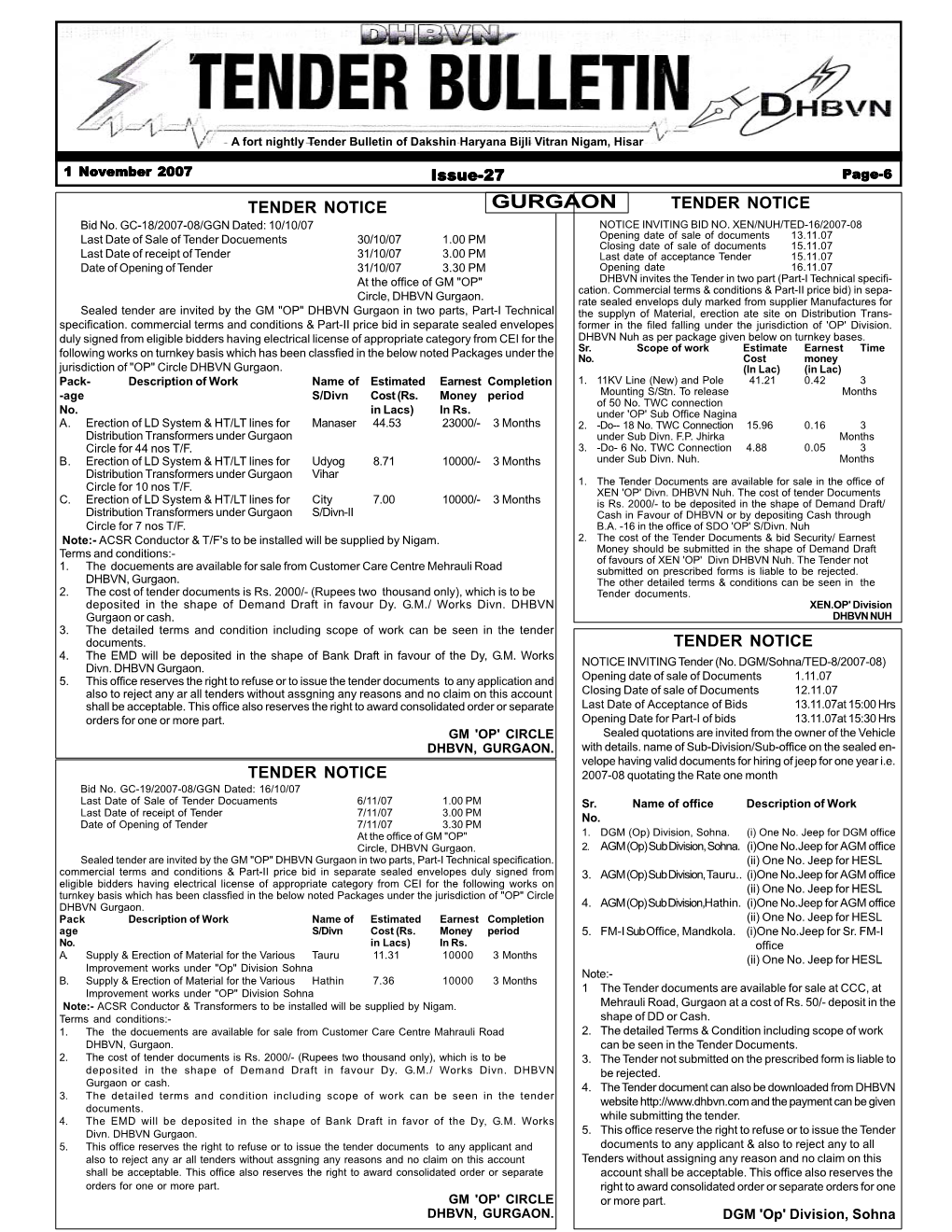 GURGAON TENDER NOTICE Bid No