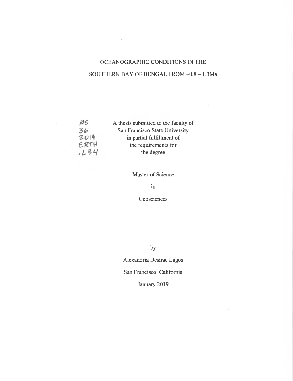 Oceanographic Conditions in the Southern Bay of Bengal From