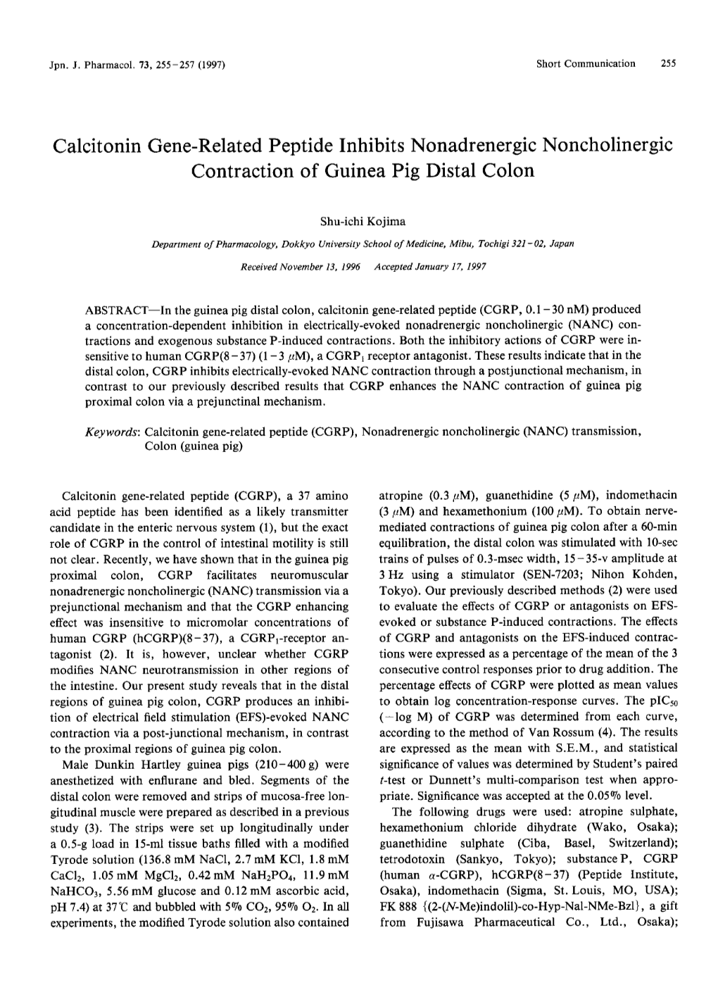Calcitonin Gene-Related Peptide Inhibits Nonadrenergic Noncholinergic Contraction of Guinea Pig Distal Colon