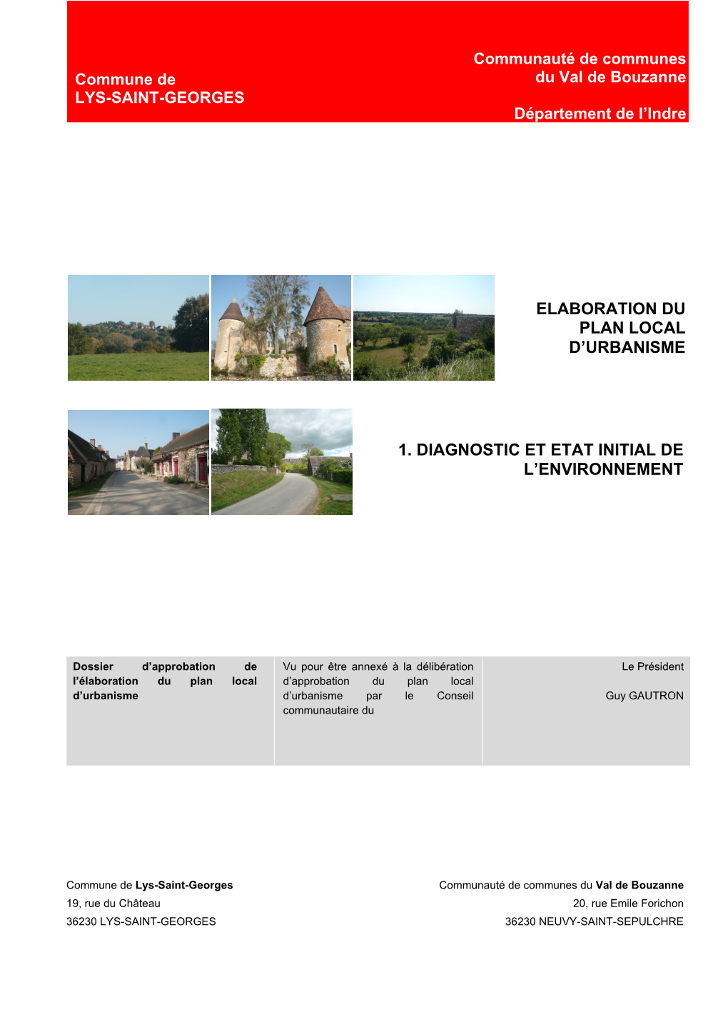 Elaboration Du Plan Local D'urbanisme 1. Diagnostic Et