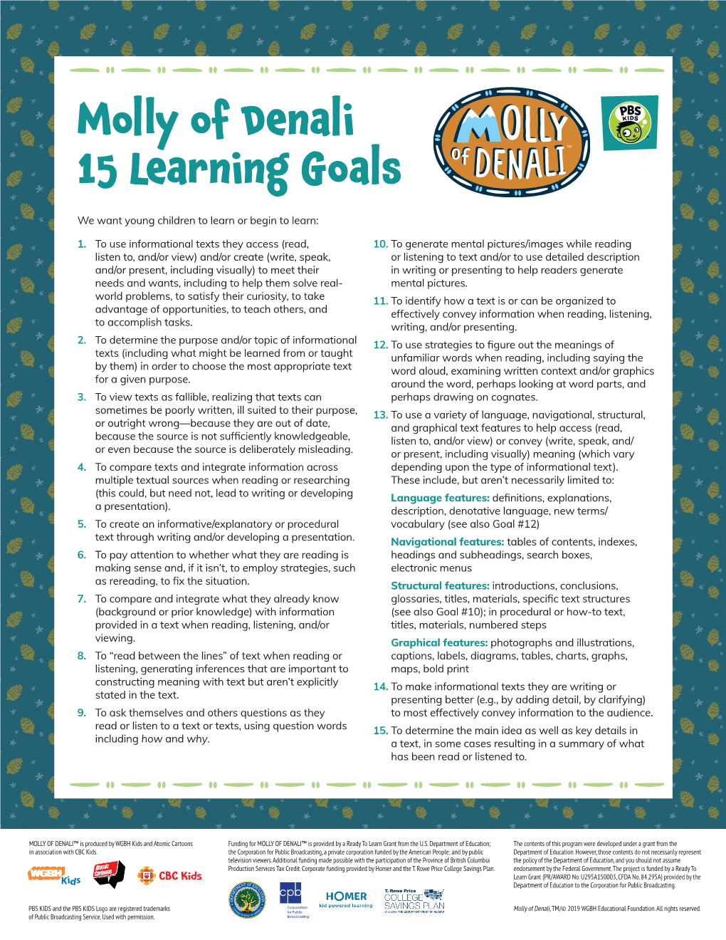 Molly of Denali 15 Learning Goals