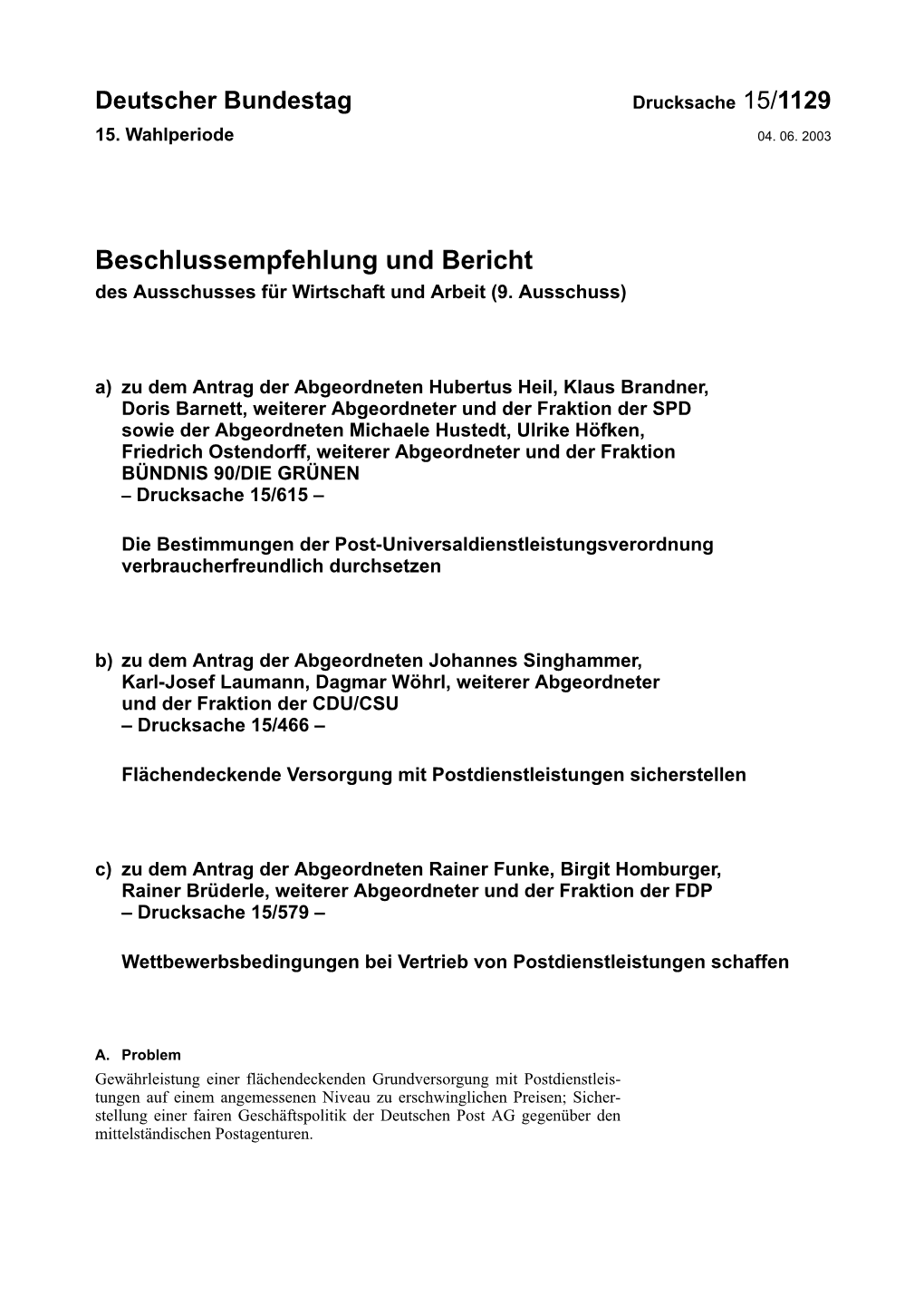 Beschlussempfehlung Und Bericht Des Ausschusses Für Wirtschaft Und Arbeit (9