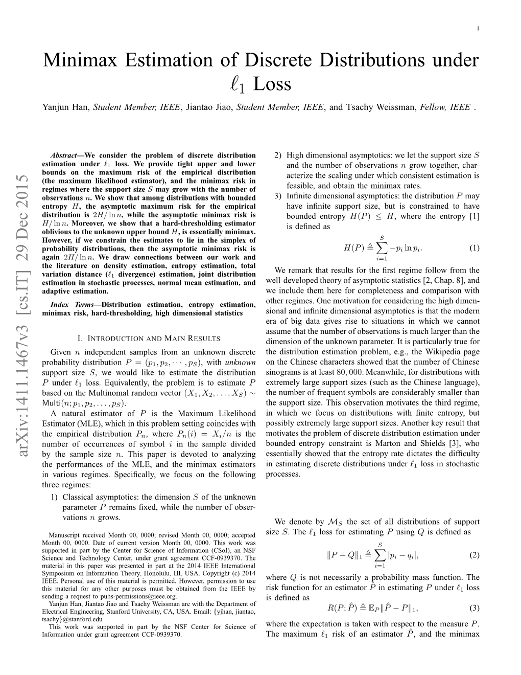 Minimax Estimation of Discrete Distributions Under L1 Loss