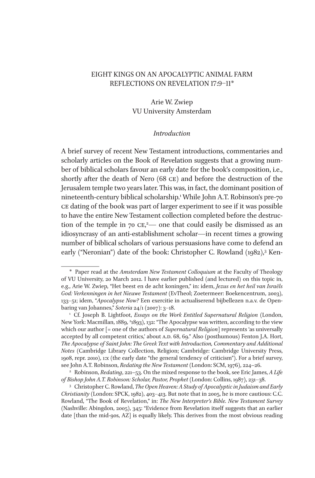 Eight Kings on an Apocalyptic Animal Farm Reflections on Revelation 17:9–11*