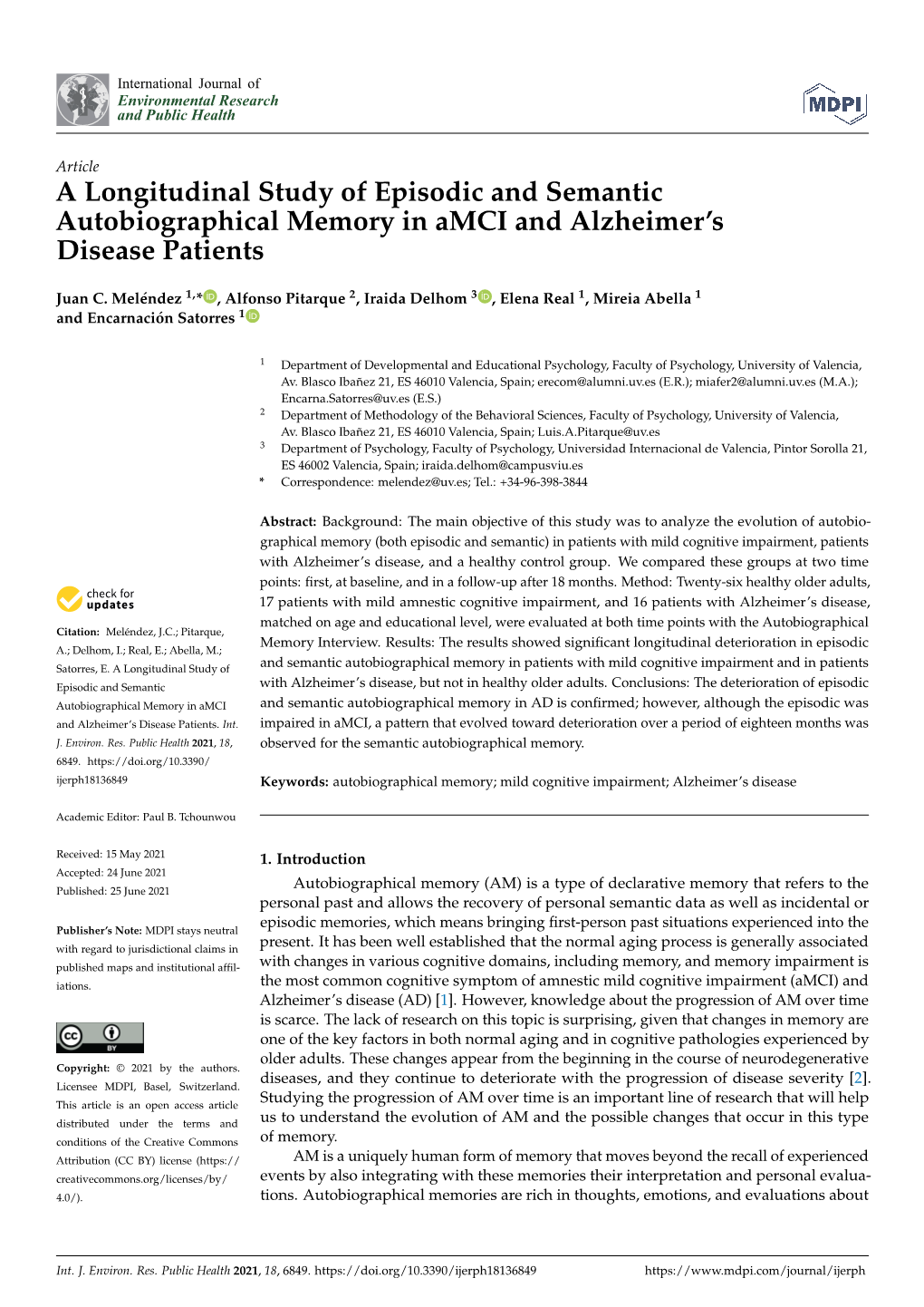 A Longitudinal Study of Episodic and Semantic Autobiographical Memory in Amci and Alzheimer's Disease Patients