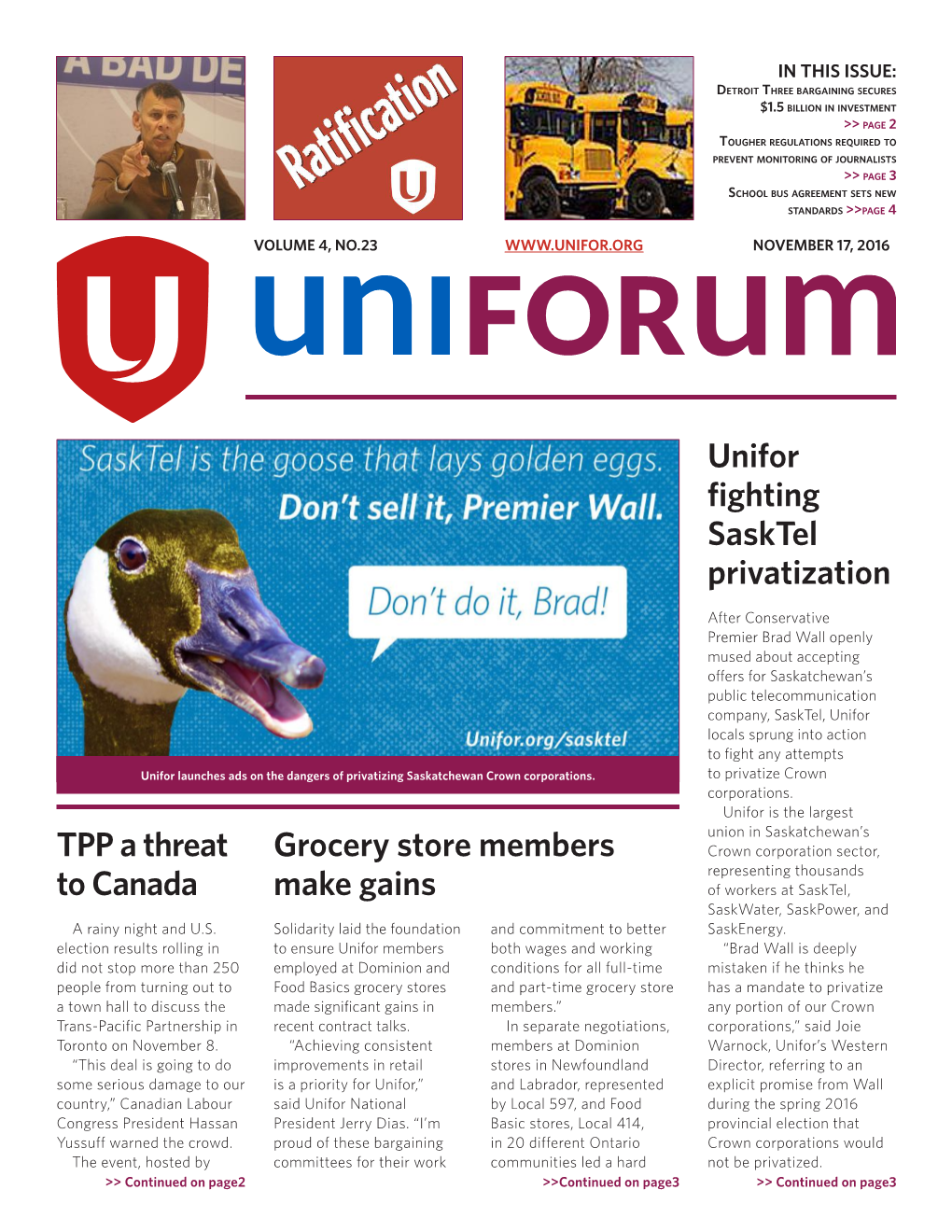 Unifor Fighting Sasktel Privatization TPP a Threat to Canada Grocery