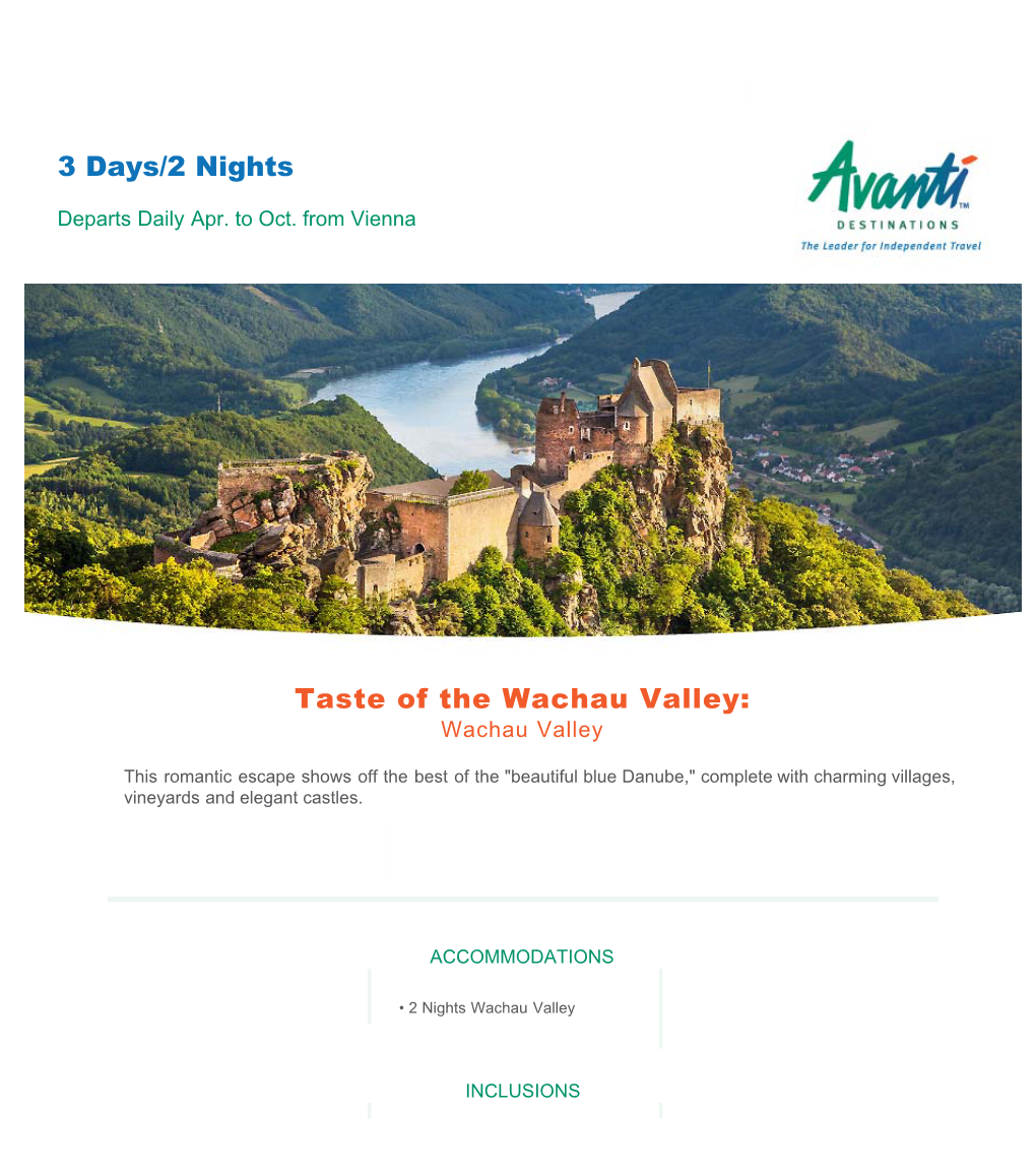 Taste of the Wachau Valley: Wachau Valley · Avanti Destinations