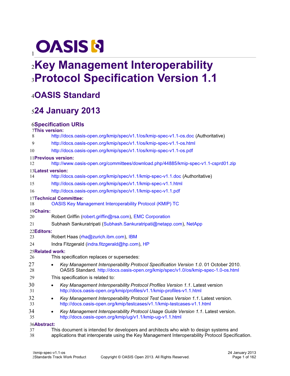 Key Management Interoperability Protocol Specification Version 1.1