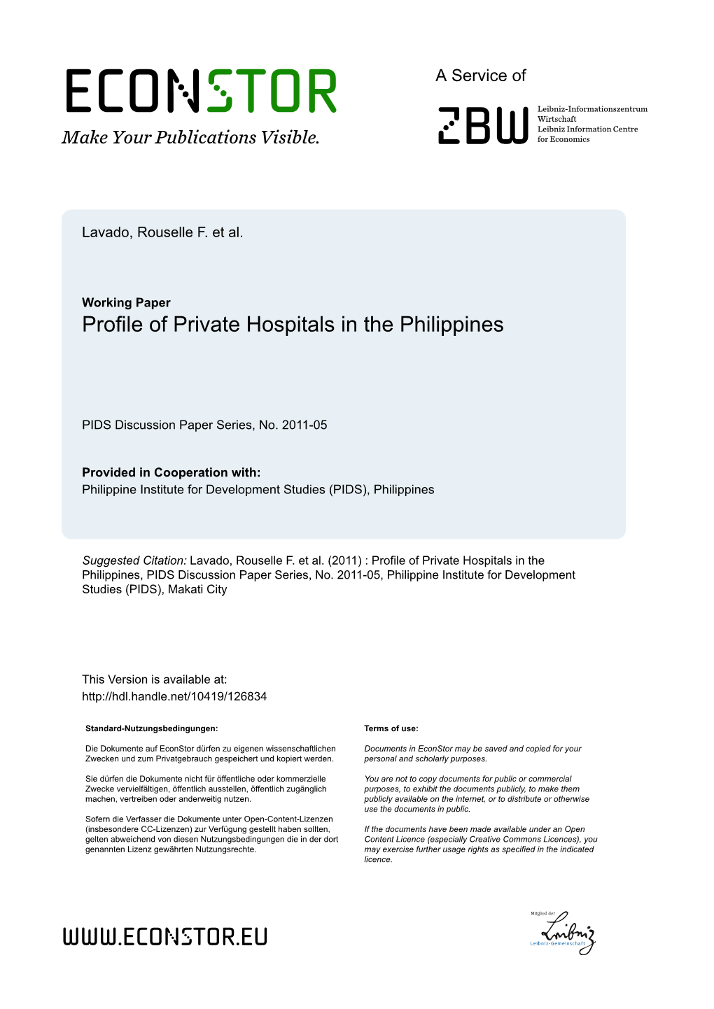 Profile of Private Hospitals in the Philippines