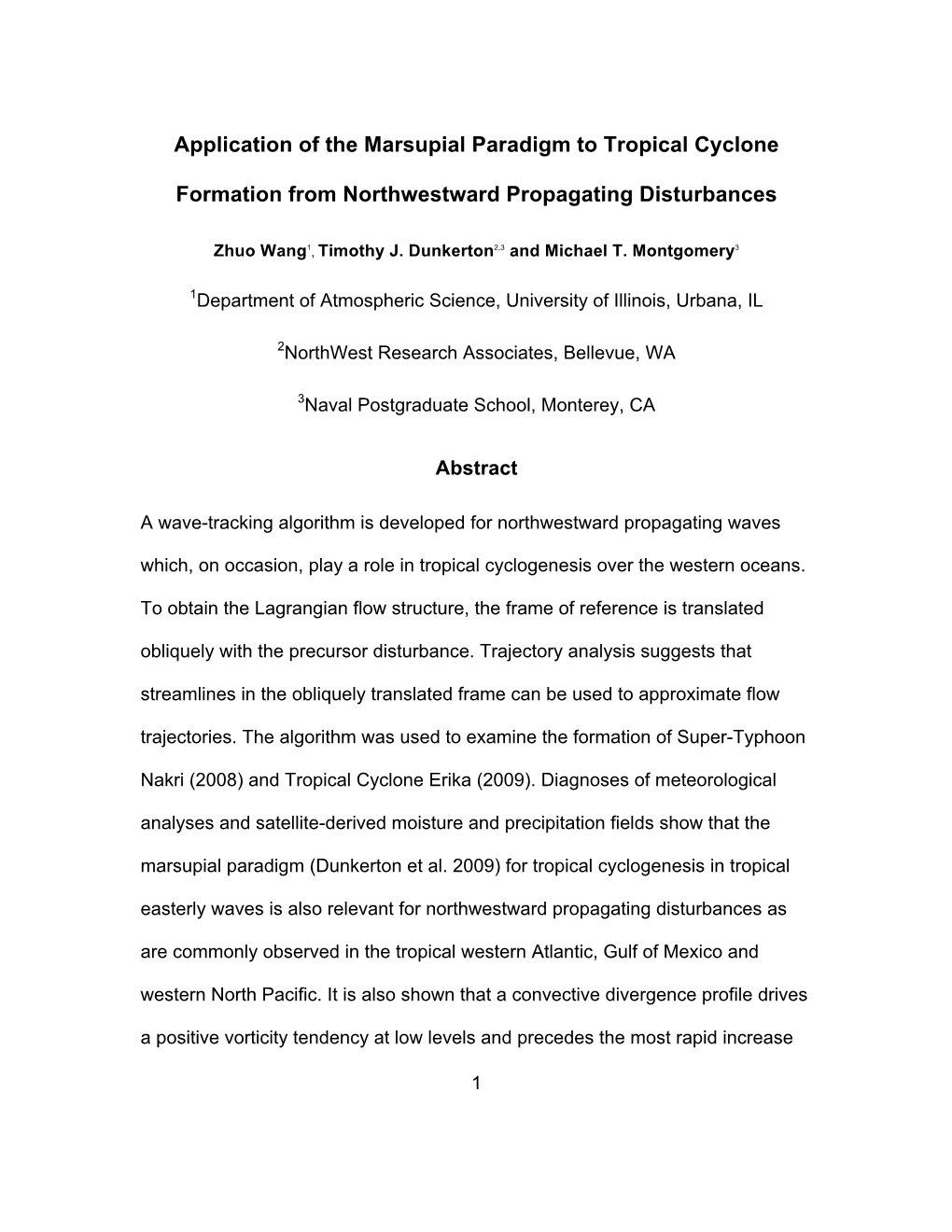 Application of the Marsupial Paradigm to Tropical Cyclone Formation From