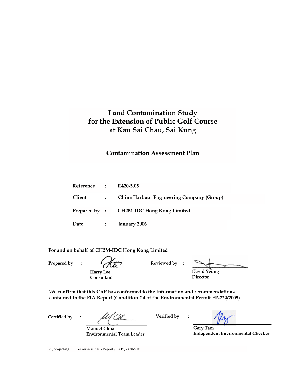 Land Contamination Study for the Extension of Public Golf Course At