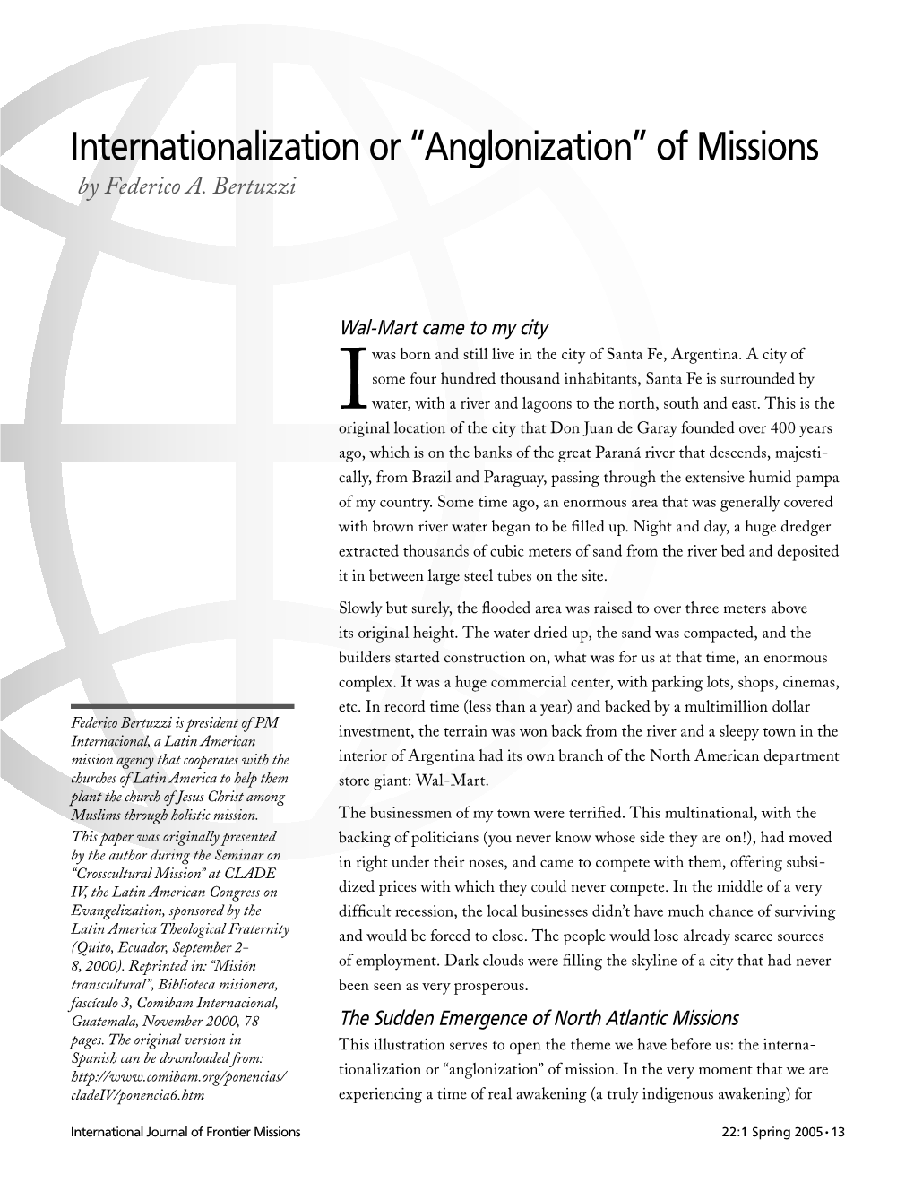 Internationalization Or “Anglonization” of Missions by Federico A