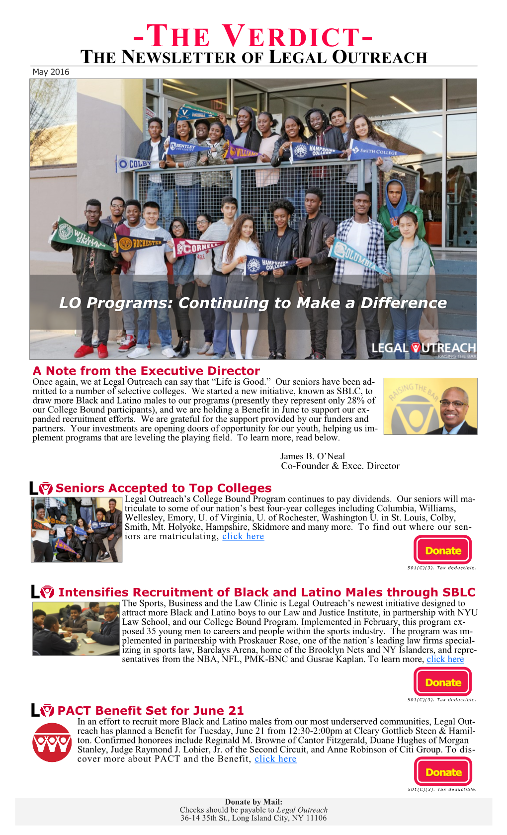Legal Outreach: Spring 2016 Newsletter