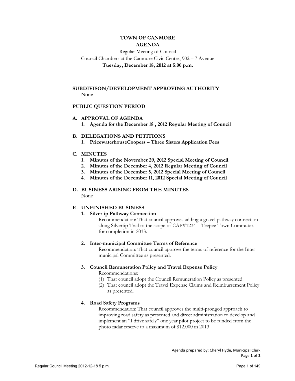 Council Agenda 2012-12-18
