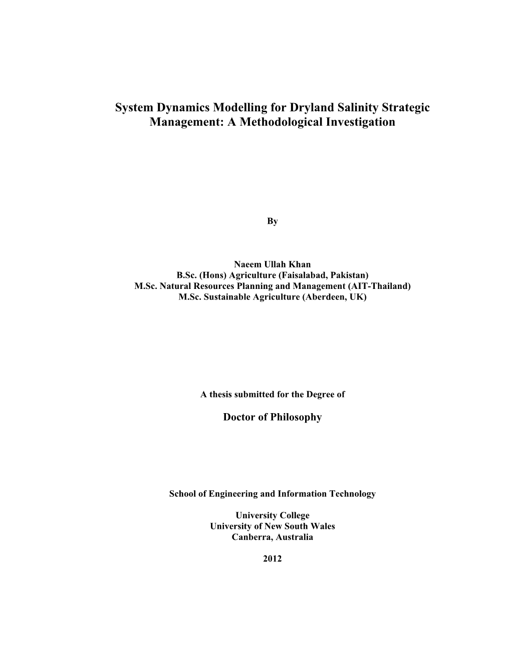 System Dynamics Modelling for Dryland Salinity Strategic Management: a Methodological Investigation