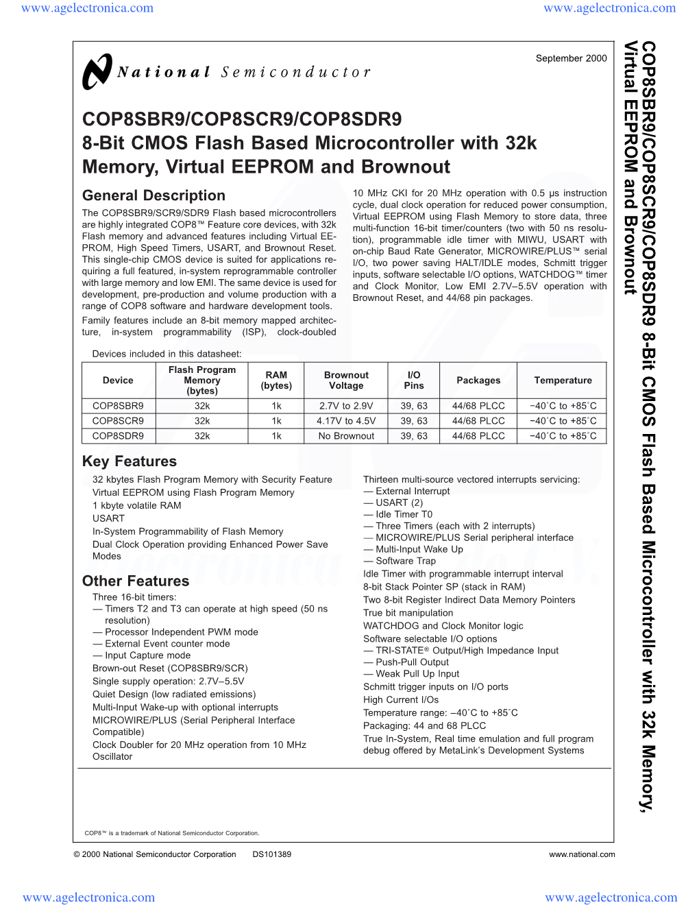 COP8SBR9/COP8SCR9/COP8SDR9 8-Bit CMOS Flash Based Microcontroller with 32K Memory, Virtual EEPROM and Brownout