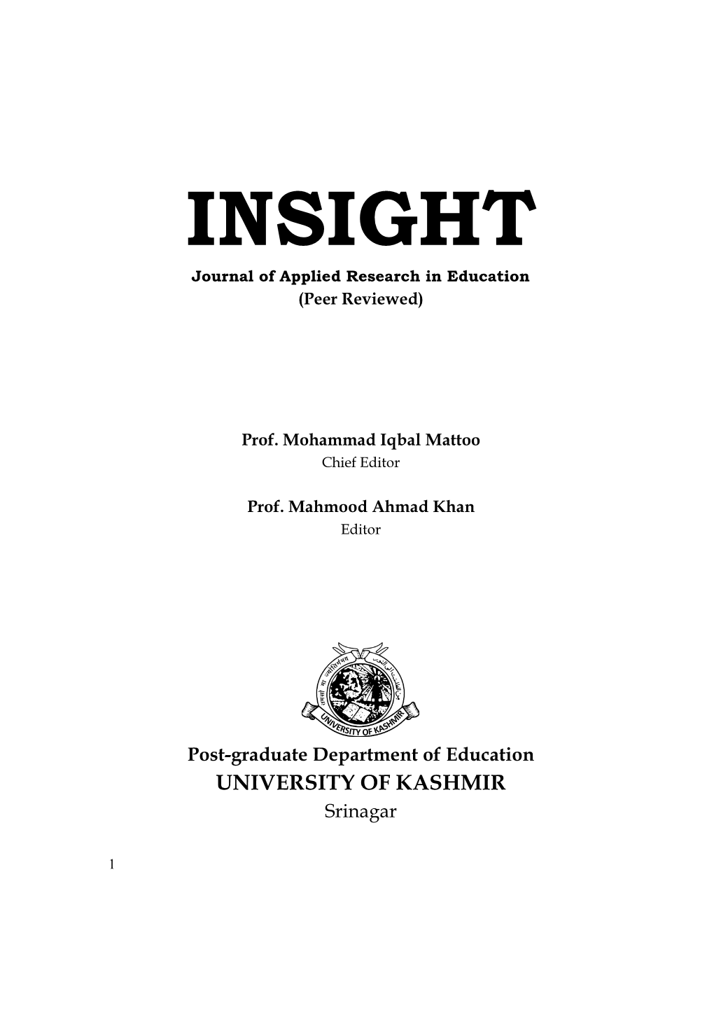 INSIGHT Journal of Applied Research in Education (Peer Reviewed)