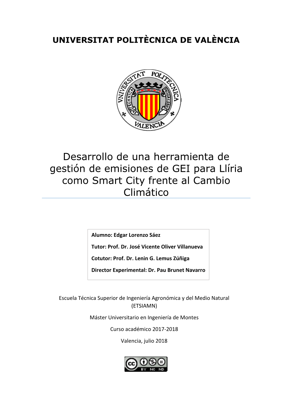 Desarrollo De Una Herramienta De Gestión De Emisiones De CO2 Para Llíria Como Smart City Frente Al Cambio Climático