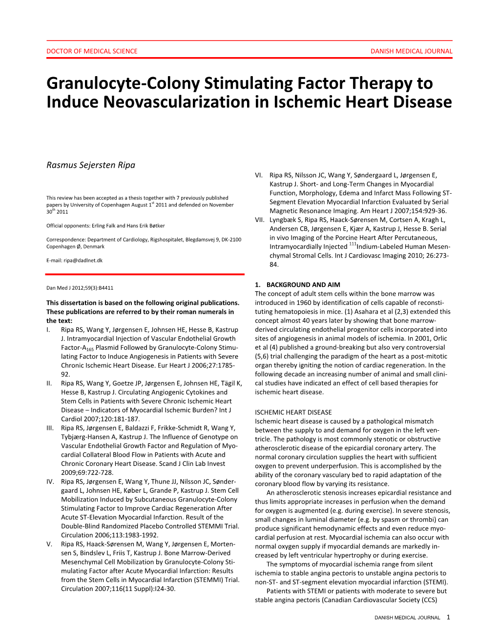 Granulocyte-Colony Stimulating Factor Therapy to Induce Neovascularization in Ischemic Heart Disease