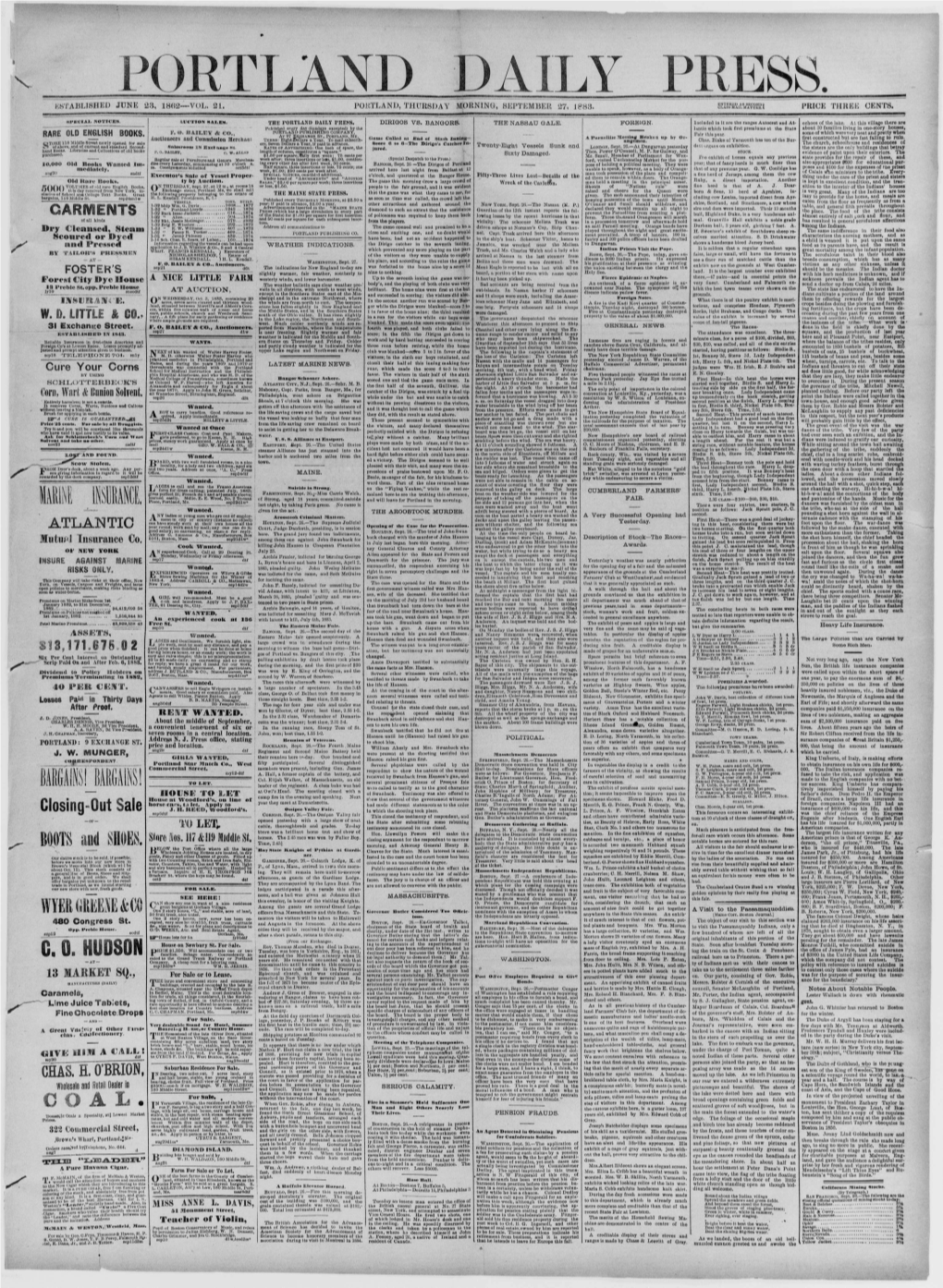 Portland Daily Press: September 27,1883
