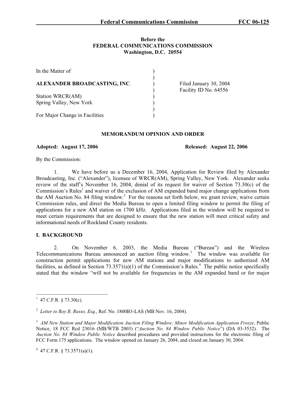 Federal Communications Commission FCC 06-125