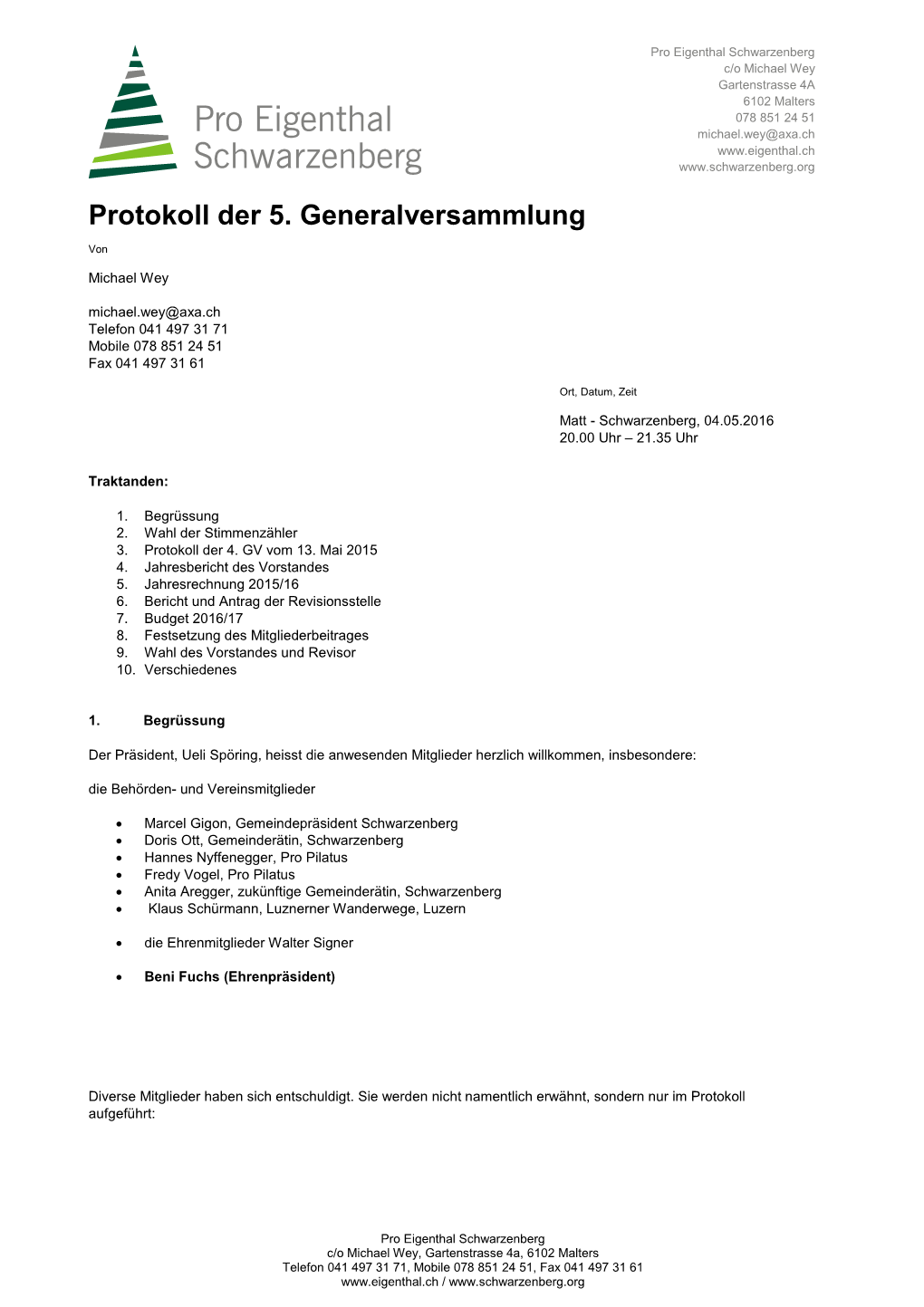 Protokoll Der 5. Generalversammlung